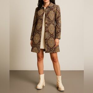 Vintage Bentley a. Brocade Pea Coat – XS (Runs Large) – Brown Green Blue